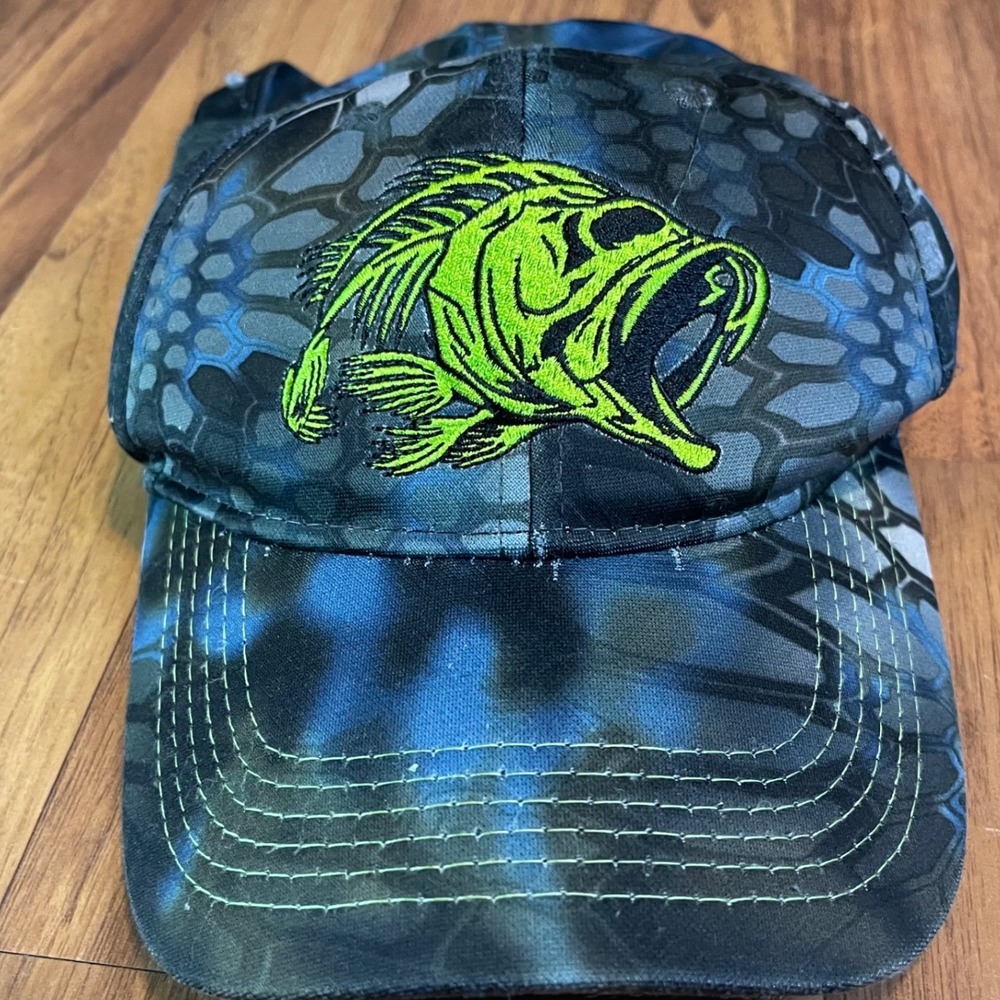 Outdoor Cap Kryptek Fishing Hat Mens OSFM Bass Embroidered Blue Camo Hook Loop